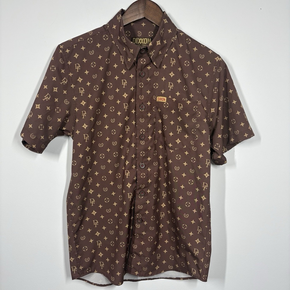 Dixxon Flannel Company The Bougie Mens XS Brown Gold AOP Performance Button Down - Picture 2 of 12